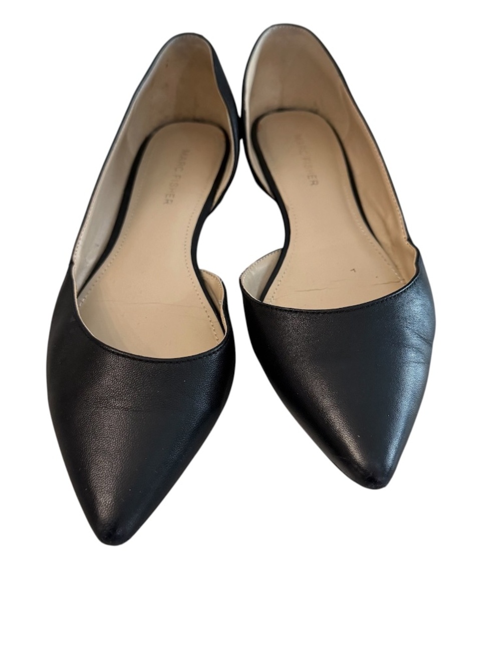 Marc Fisher Women’s Black Leather Pointed Toe Slip On Flats Sz 8M GUC